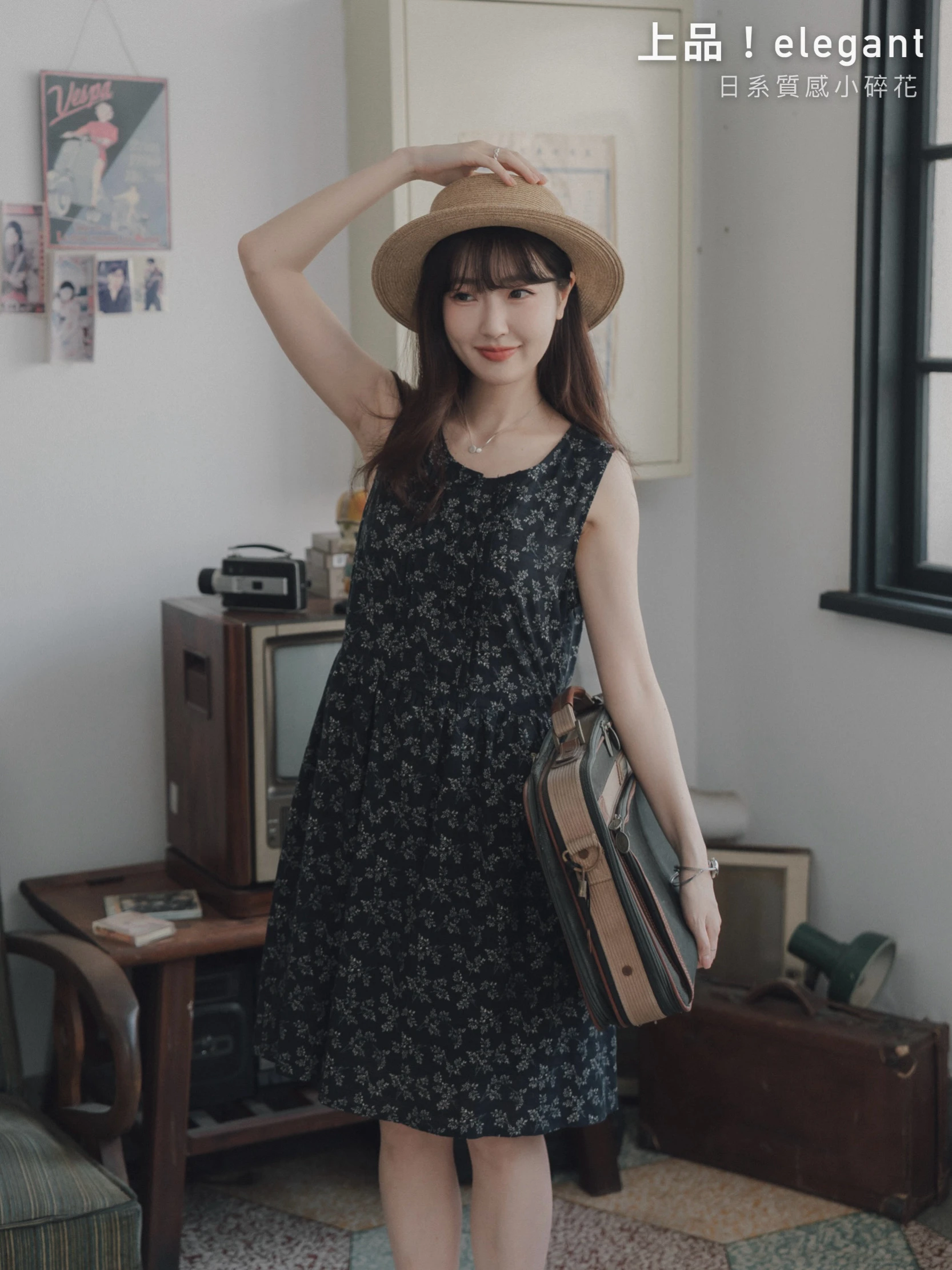 6MA12-上品！elegant' 日系小碎花壓褶洋裝/上衣