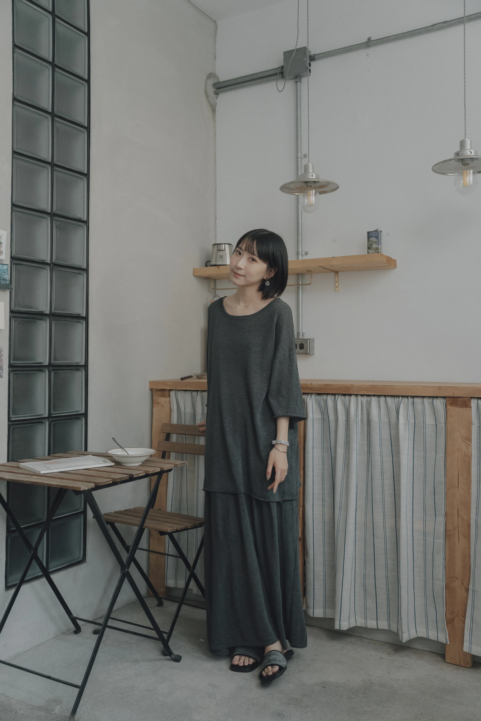 6MA14-上品！Soft & Gentle' 知性鬆弛感亞麻圓領套裝(上衣/裙) / 2 colors.