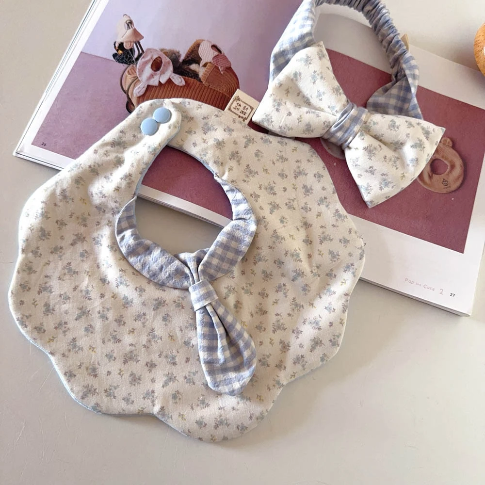 藍香茶語 Blue Tea Whisper 公主花瓣領兜+髮帶 Baby shower gifts