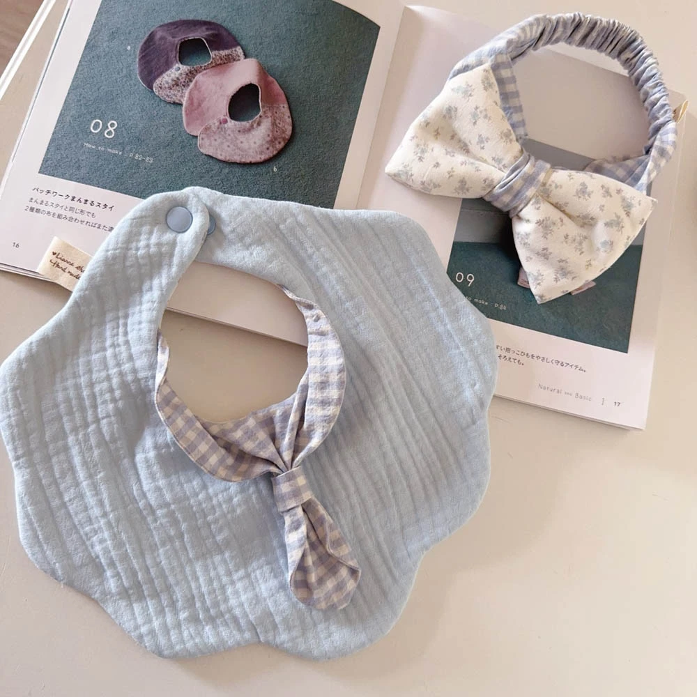 藍香茶語 Blue Tea Whisper 公主花瓣領兜+髮帶 Baby shower gifts