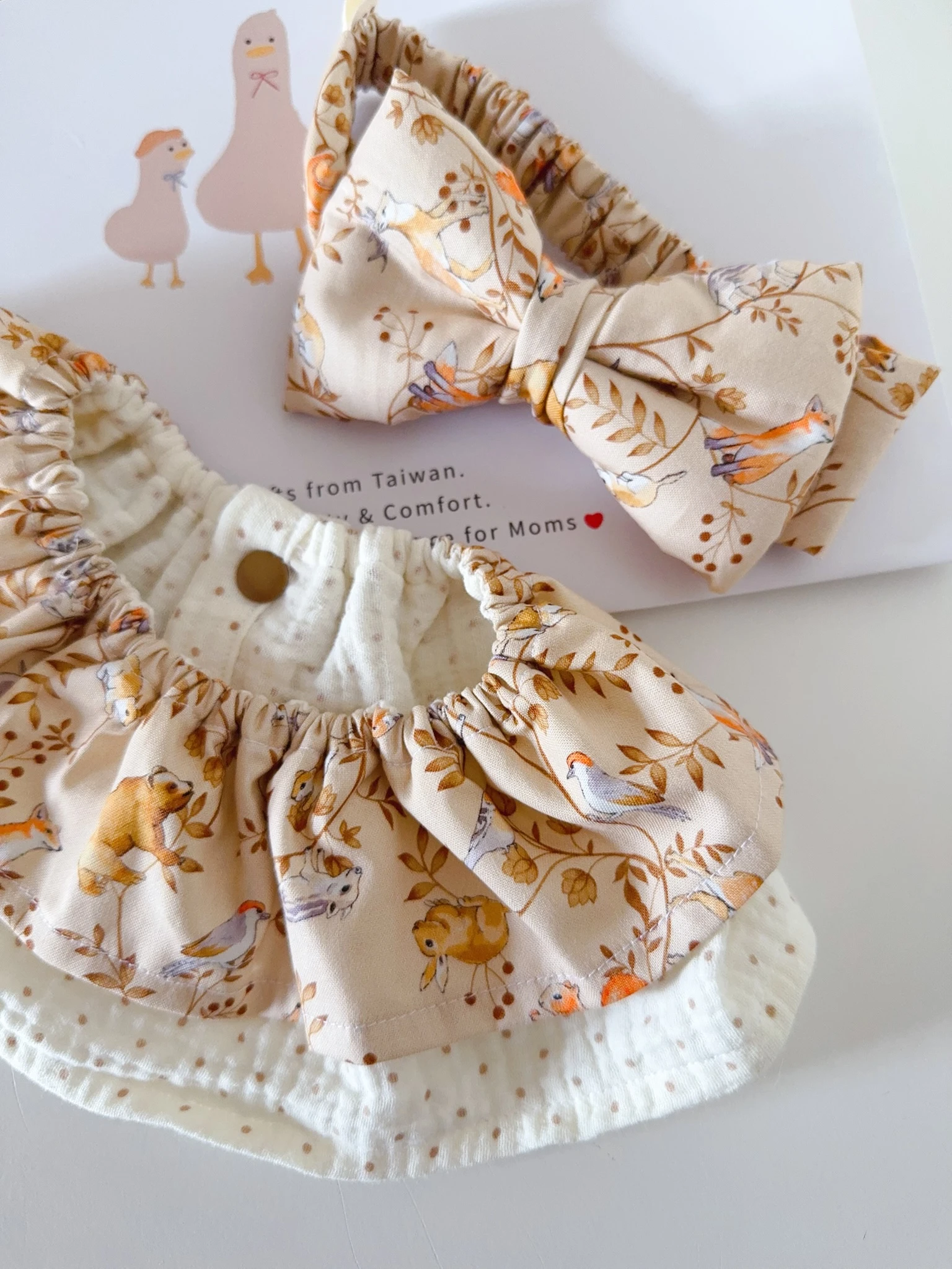 (5天快出)法國狐狸莊園 Château Renard 荷葉圍兜+寶寶髮帶 Baby shower gifts