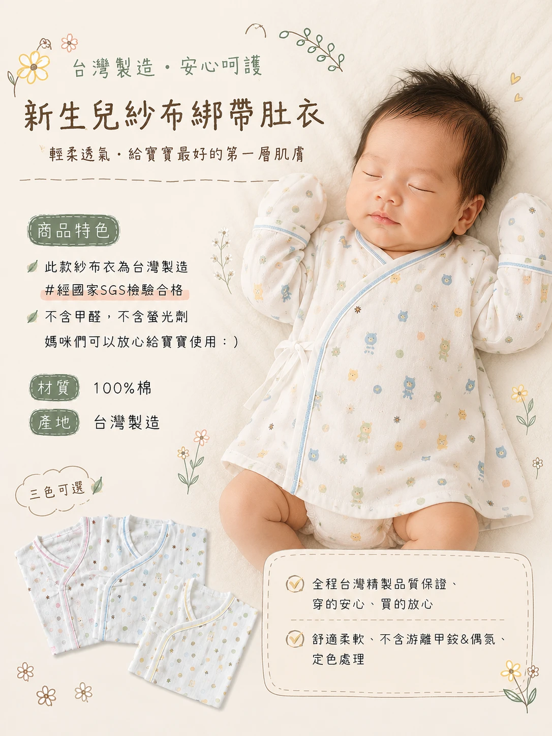 (現貨)台灣製紗布綁帶肚衣 新生兒肚衣 嬰兒出院服