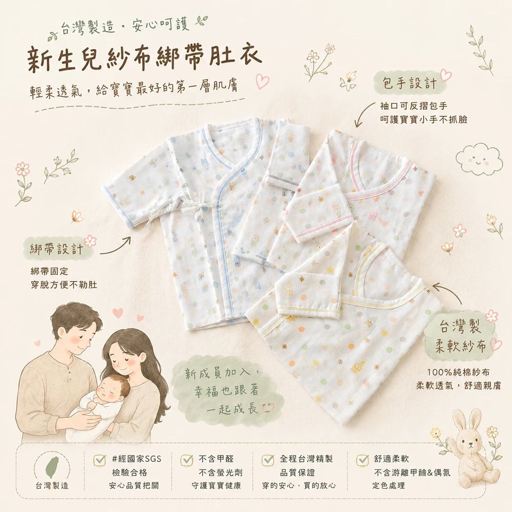 (現貨)台灣製紗布綁帶肚衣 新生兒肚衣 嬰兒出院服