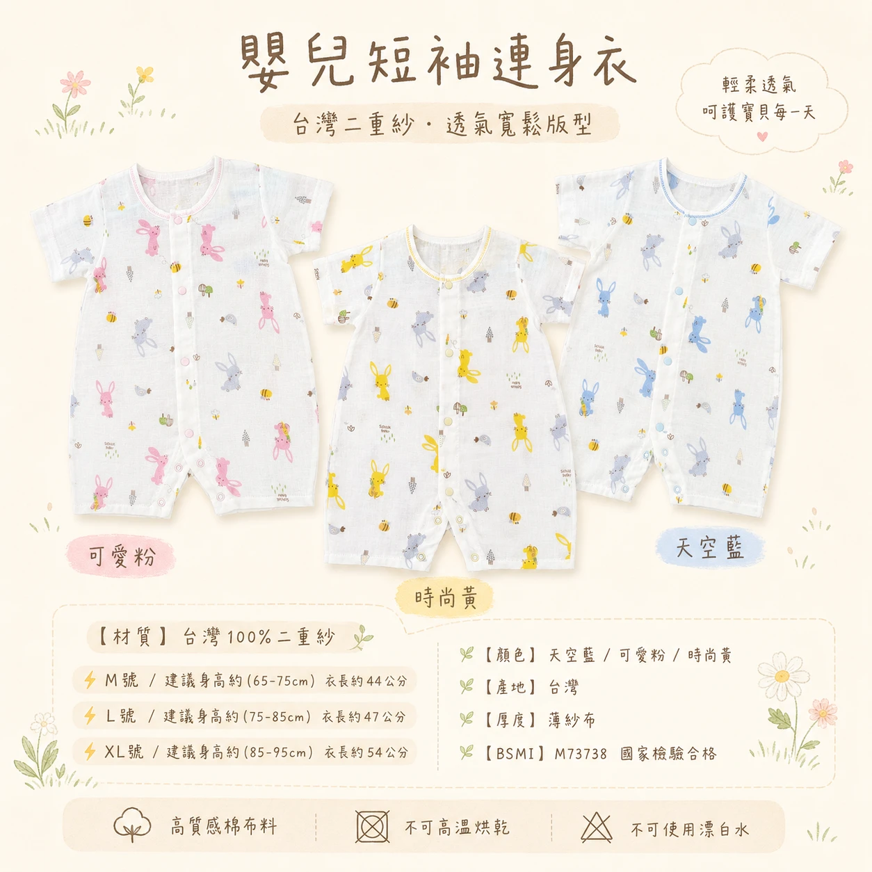 (現貨)台灣製MIT嬰兒紗布衣 短袖連身服 嬰兒衣服 新生兒衣服 蝴蝶衣 紗布衣51835