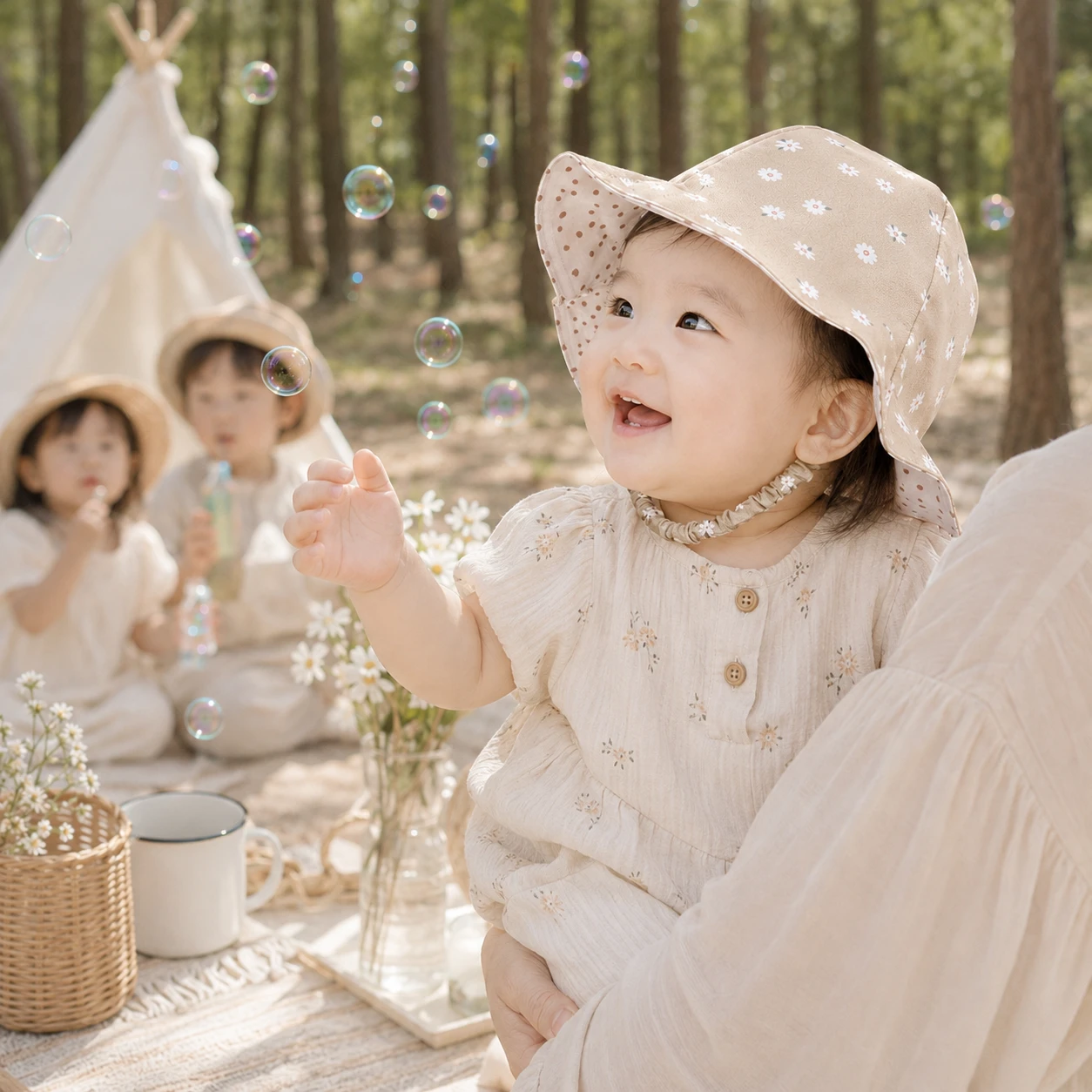 (5天快出)奶杏野雛菊 Daisy Fields in Cream Beige 手工親子漁夫帽 遮陽帽 四季帽