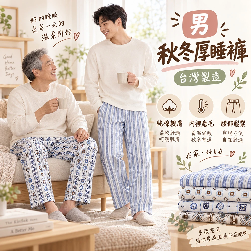 現貨 台灣製 秋冬厚款男睡褲(開檔腰鬆緊)