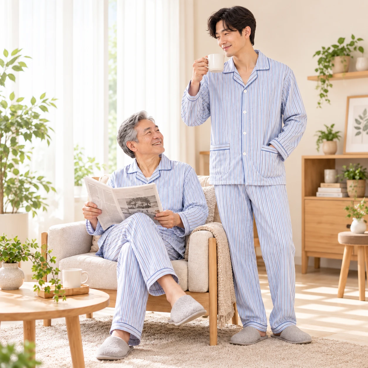 現貨台灣製MIT男士秋冬厚款內磨毛居家服 全開扣睡衣・爸爸阿公保暖睡衣推薦
