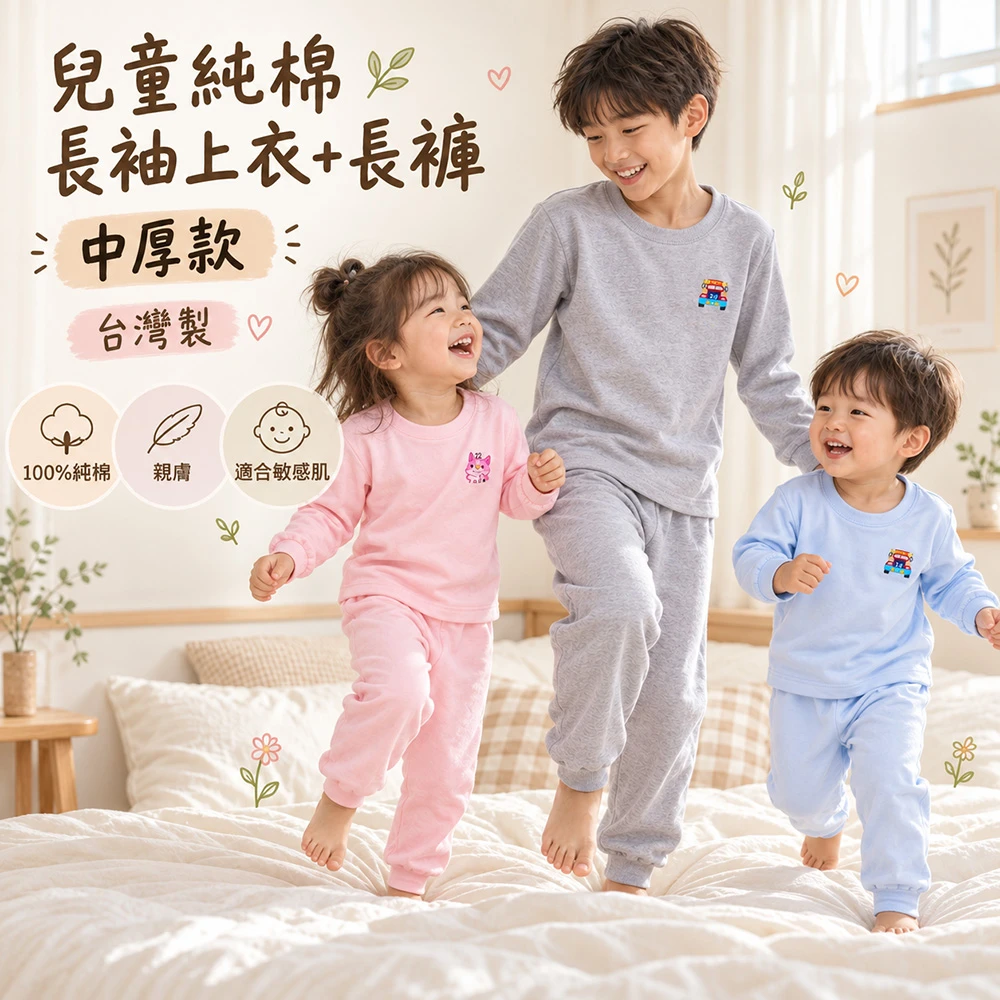 台灣製厚棉保暖睡衣 嬰兒到大童尺寸的居家套裝 長袖+長褲(502+509)
