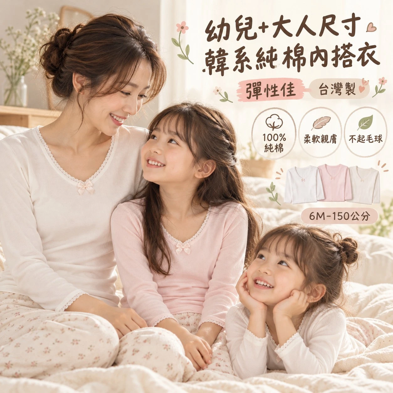 (現貨)台灣製幼兒+大人純棉內搭衣 蕾絲彈性女童內衣 女衛生衣 保暖衣發熱衣3F852892