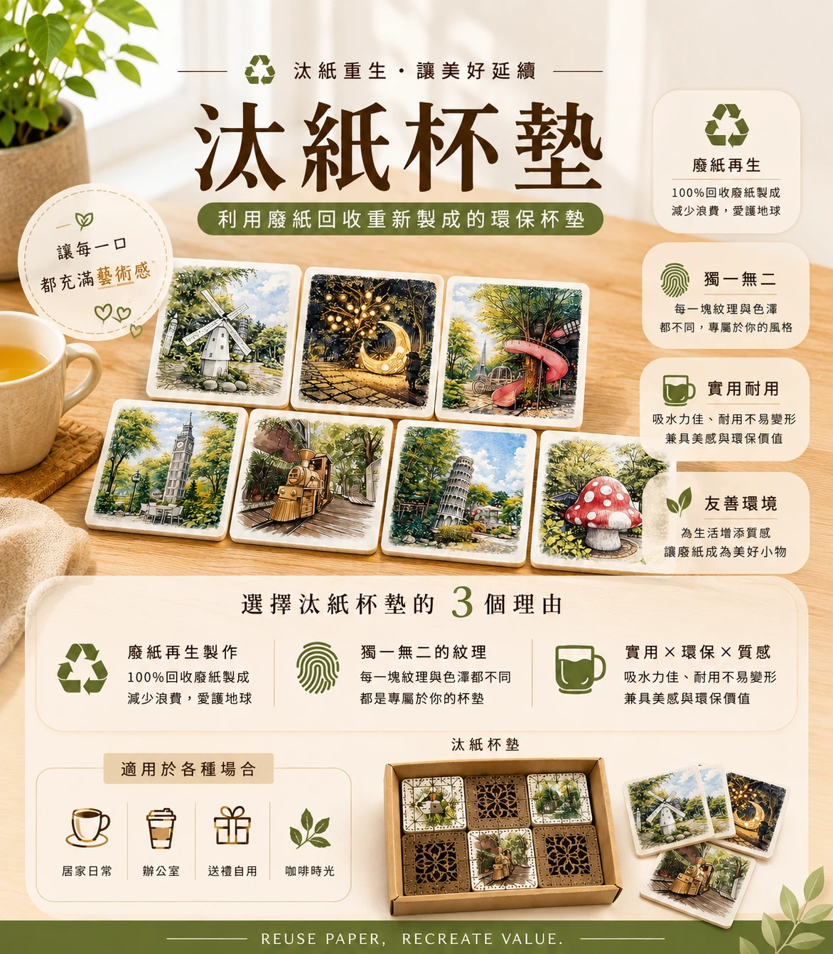 【紙箱王】汰紙杯墊 環保杯墊