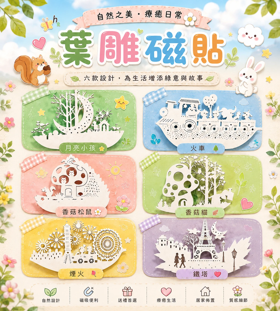 【紙箱王】葉雕磁鐵系列  書籤