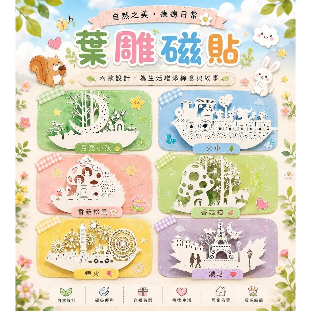 【紙箱王】葉雕磁貼系列  書籤磁鐵 防水紙材