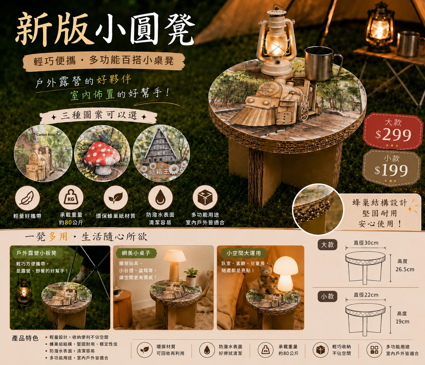 【紙箱王】新版小圓凳