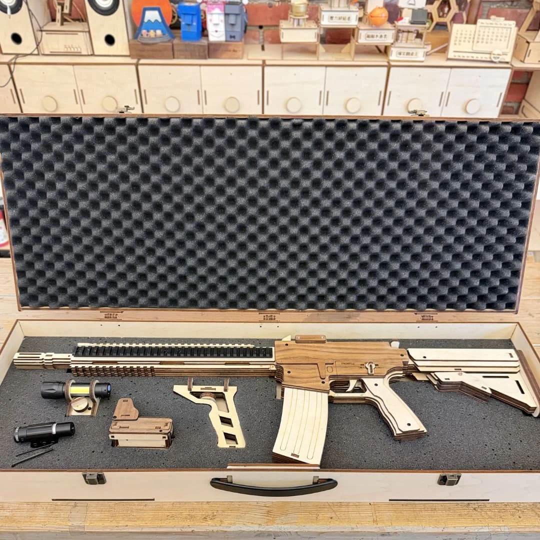 手作成品｜FM-M4橡皮筋卡賓槍組(全配、附槍箱)