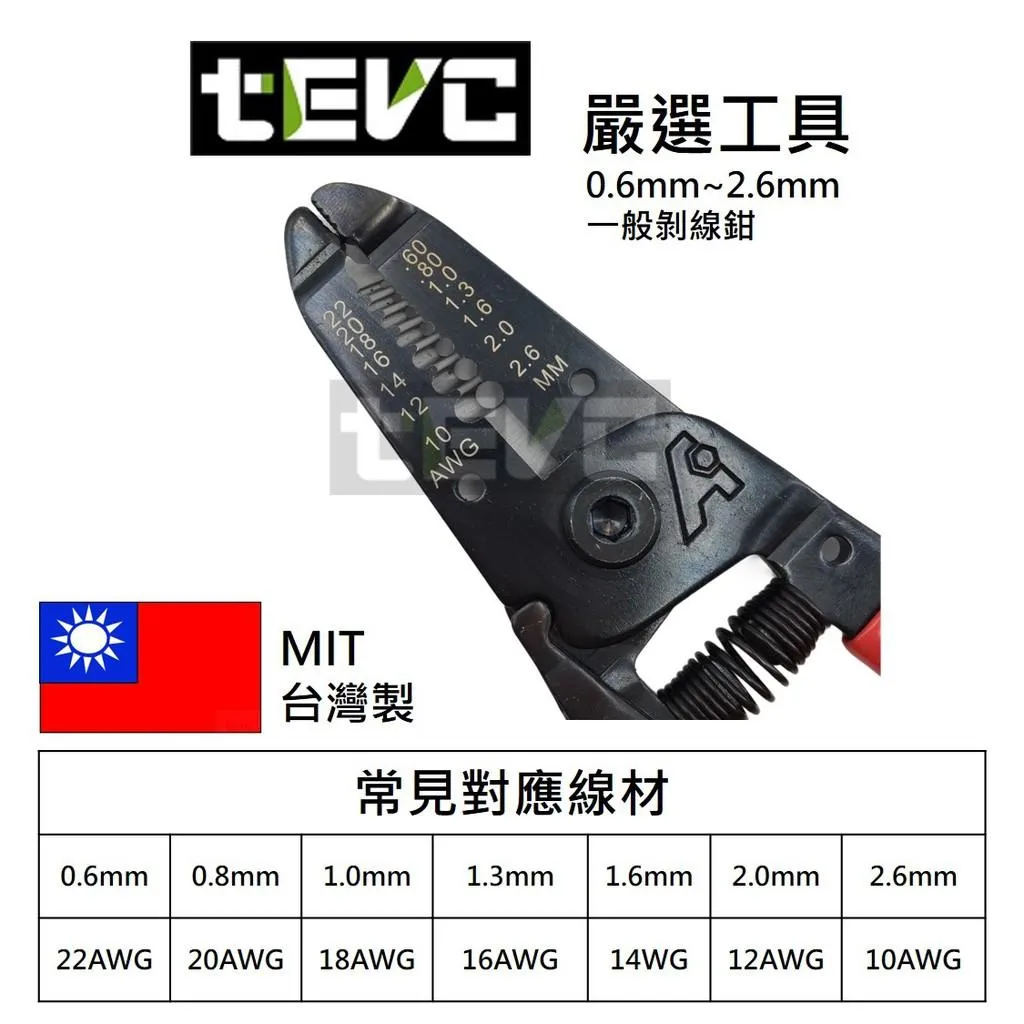 《tevc》台灣製  6吋多功能 萬用剝線鉗 剝線直徑0.6~2.6mm T003
