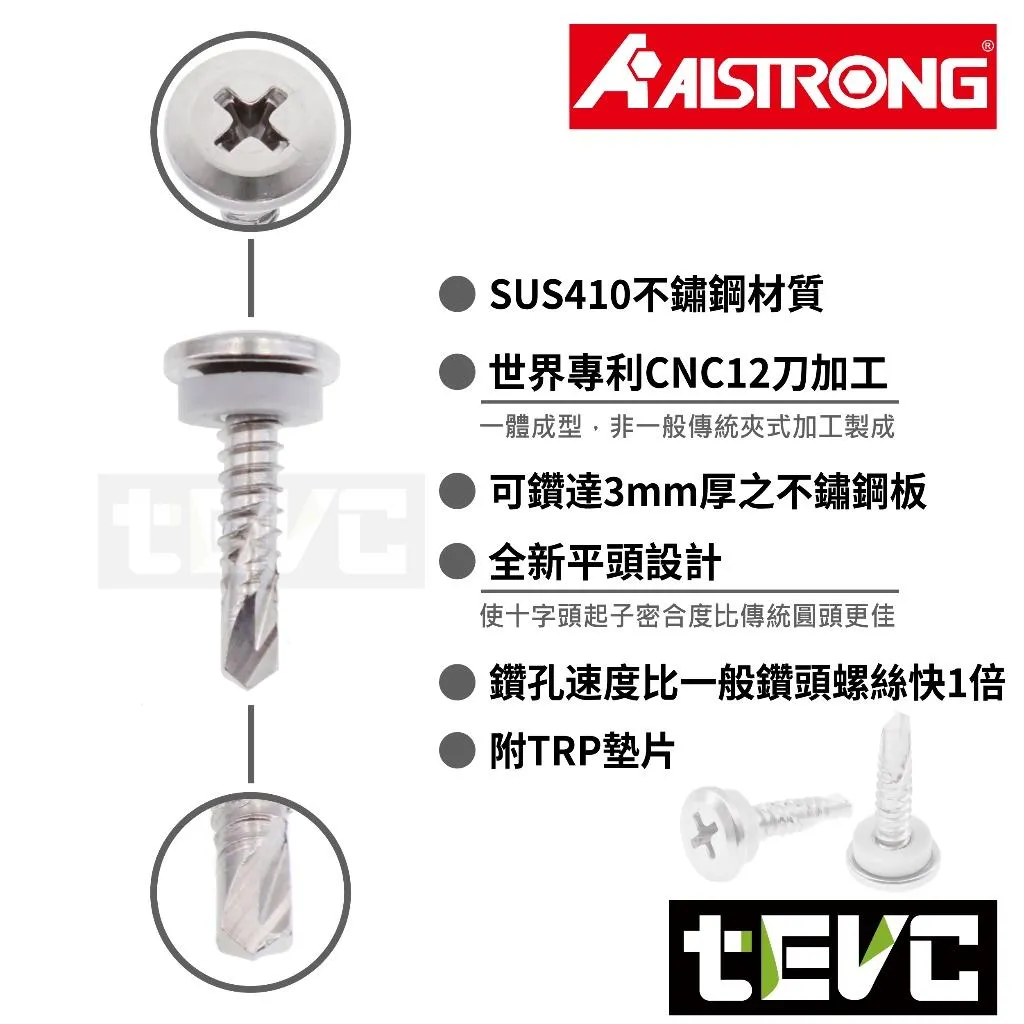 《tevc》ALSTRONG 8番 3/4 6分 白鐵 圓頭附墊圈 鑽尾 自攻螺絲 磁吸