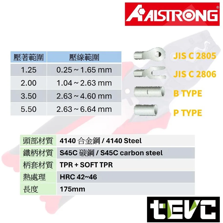 《tevc》ALSTRONG 省力棘輪壓著鉗 <1.25-5.5> LGT-055