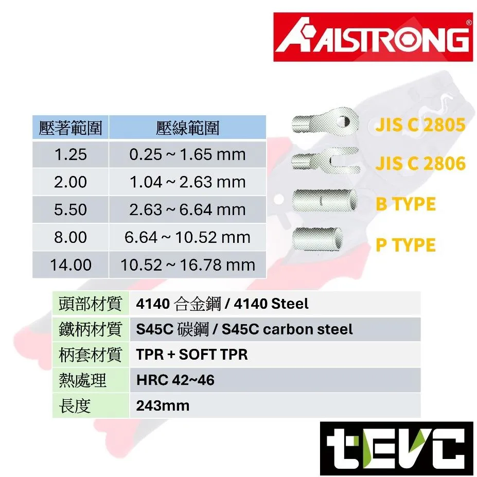 《tevc》ALSTRONG 省力棘輪壓著鉗 <1.25-14> LGT-14
