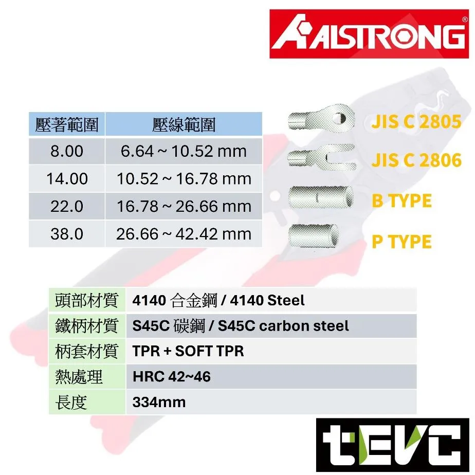 《tevc》ALSTRONG 省力棘輪壓著鉗 <8-38> LGT-38