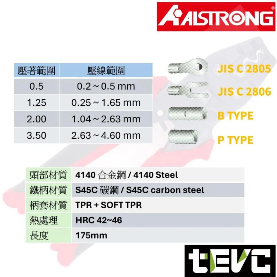 《tevc》ALSTRONG 省力棘輪壓著鉗 <0.5-3.5> LGT-035