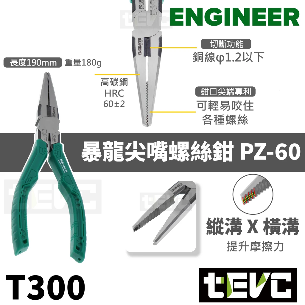 《tevc》ENGINEER 暴龍鉗 尖嘴螺絲鉗 PZ-60