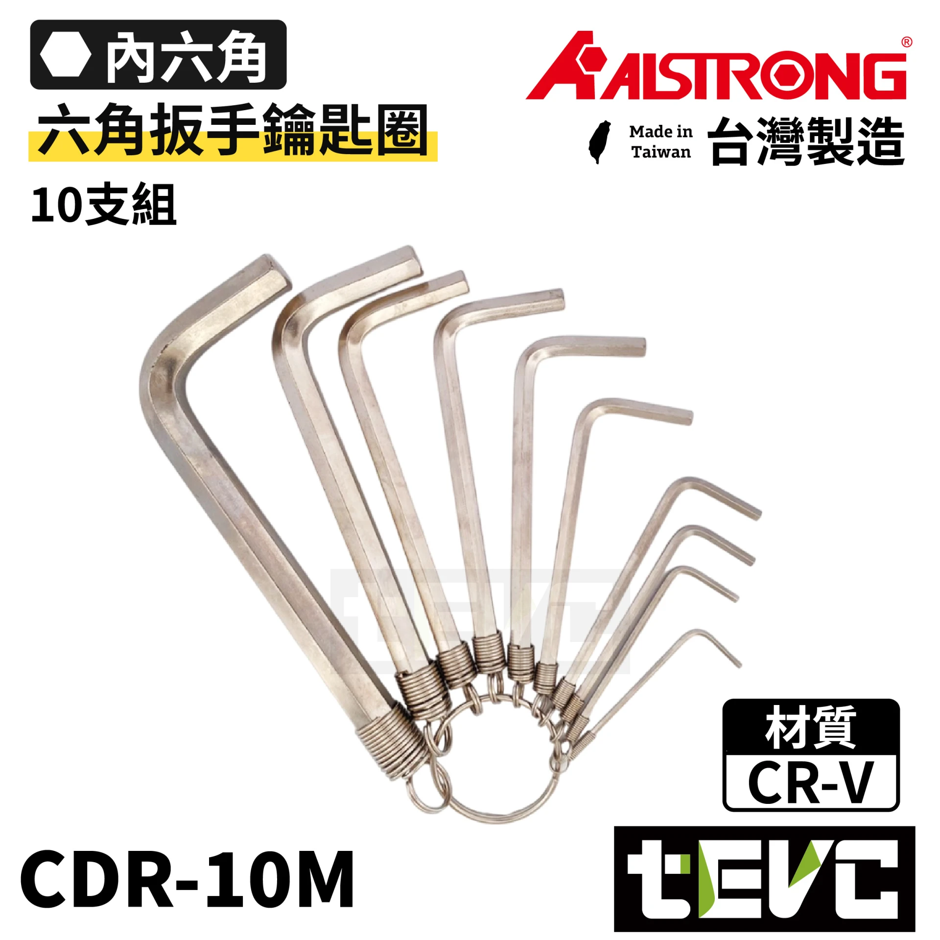《tevc》ALSTRONG 台灣製 鑰匙圈六角板手組 10支組