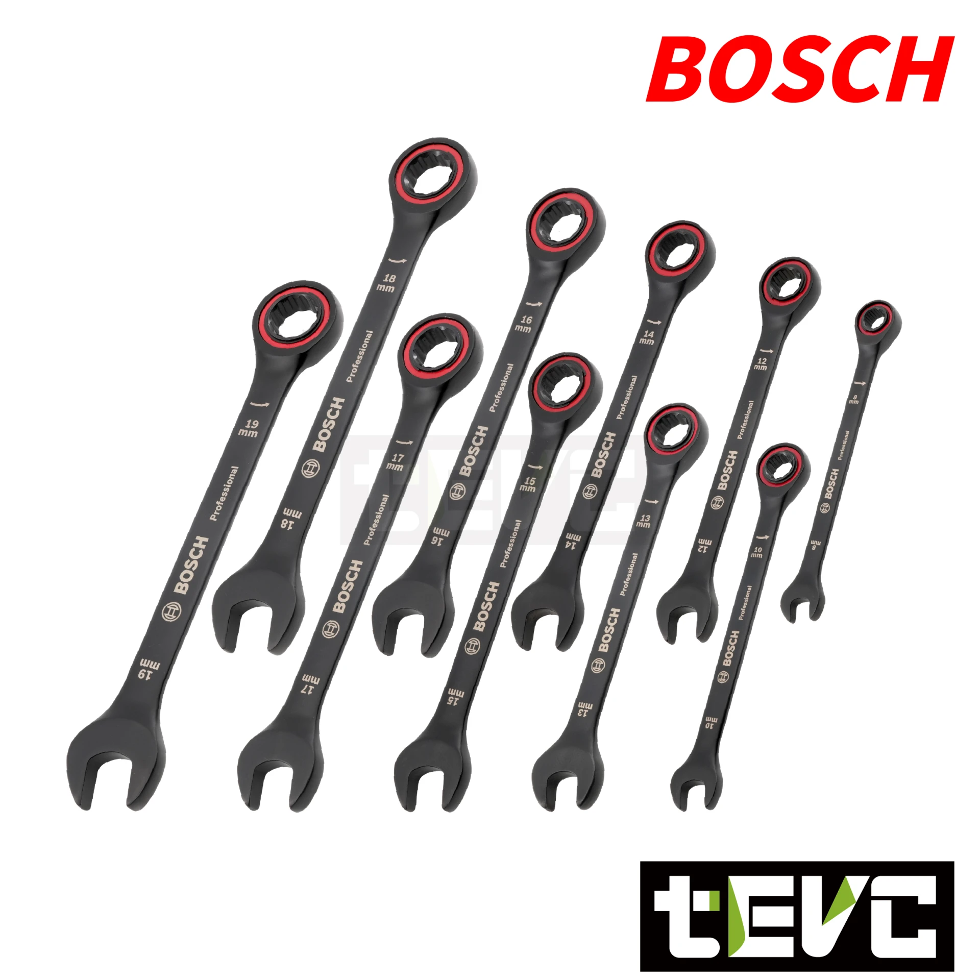《tevc》Bosch Professional 無齒 棘輪 梅花開口扳手 10件套組-含收納袋 1600A016BU