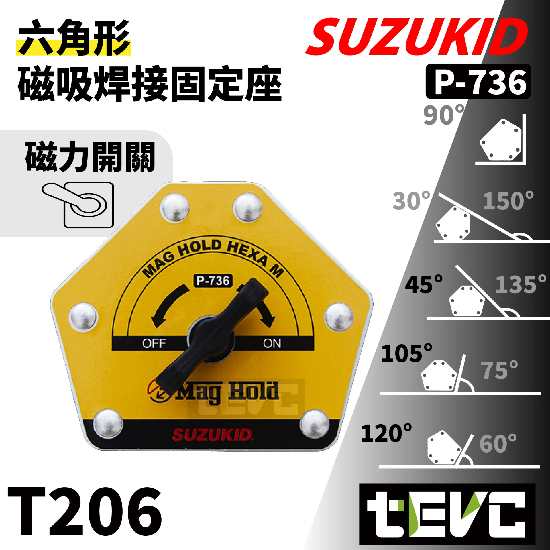 《tevc》SUZUKID 六角形 開關控磁 強磁焊接固定器 P-736