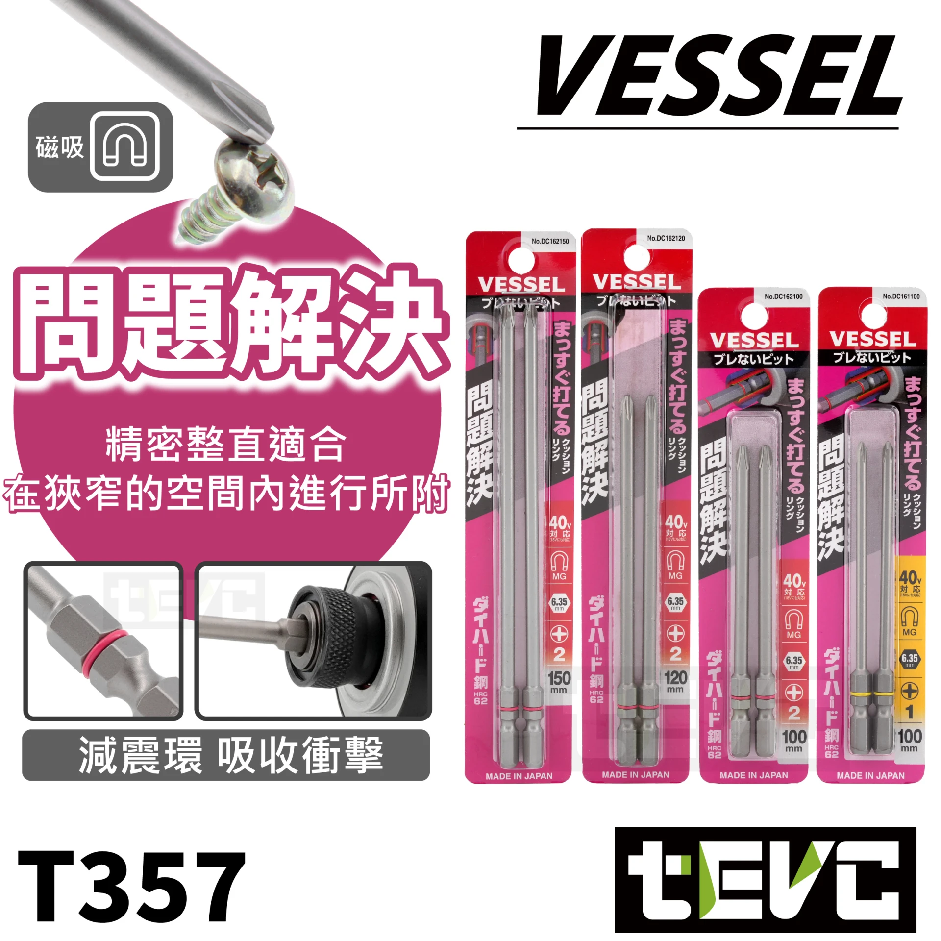《tevc》VESSEL 問題解決 抑制 震動 晃動 DC16系列 減震環 吸收 衝擊 40V 電動起子 起子機