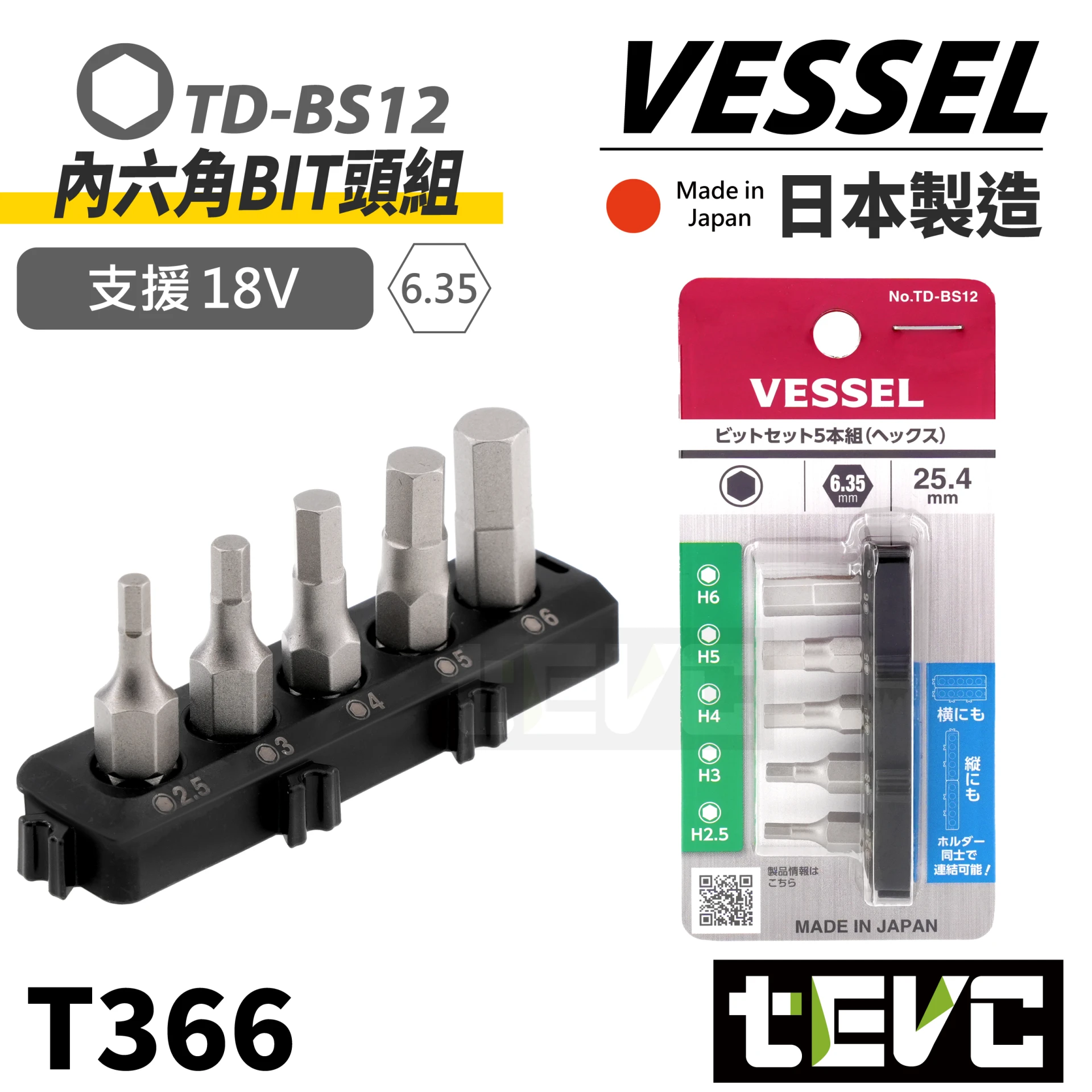 《tevc》VESSEL 內六角BIT頭組 TD-BS12