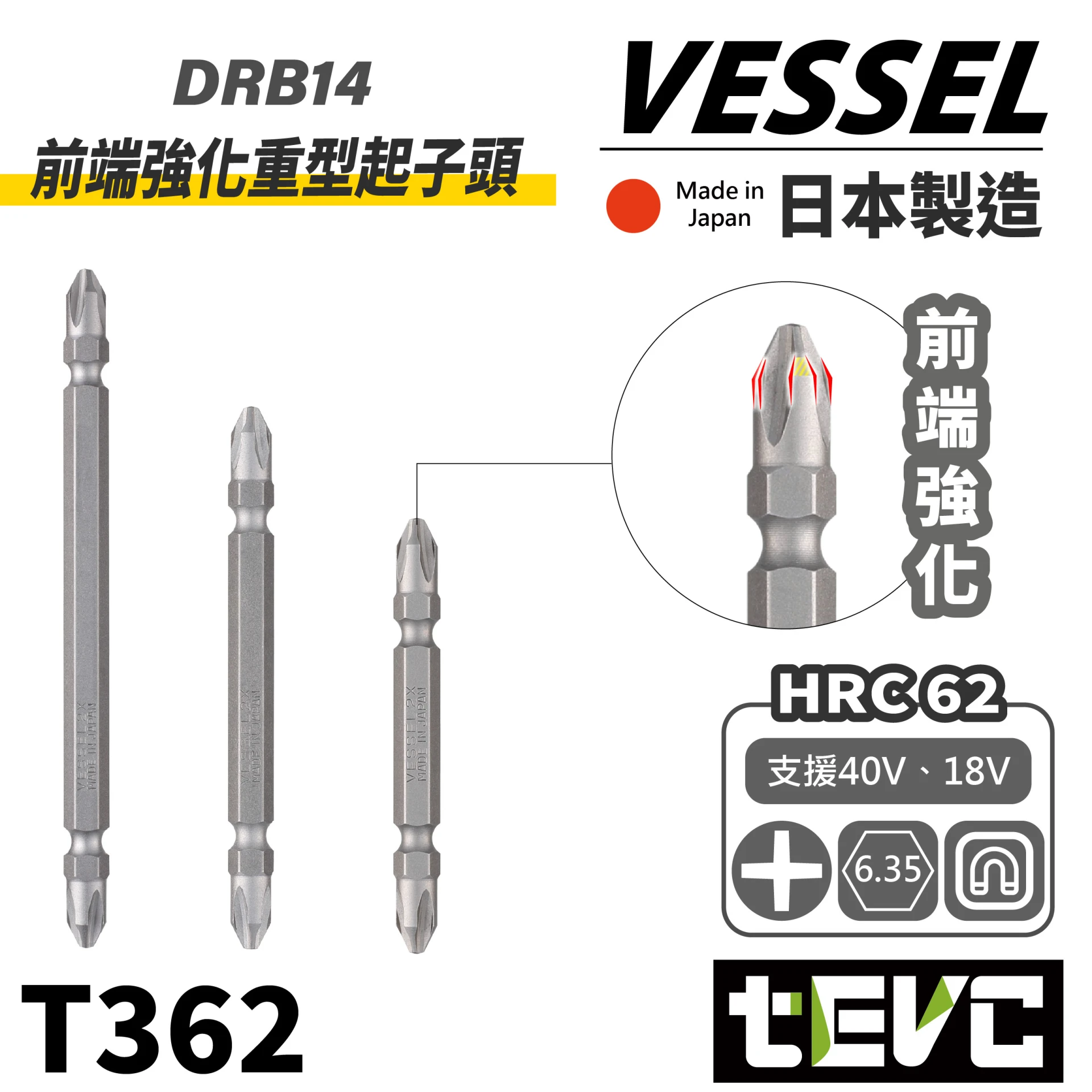 《tevc》VESSEL 問題解決 高耐久 前端強化 重型 十字起子頭 DRB14