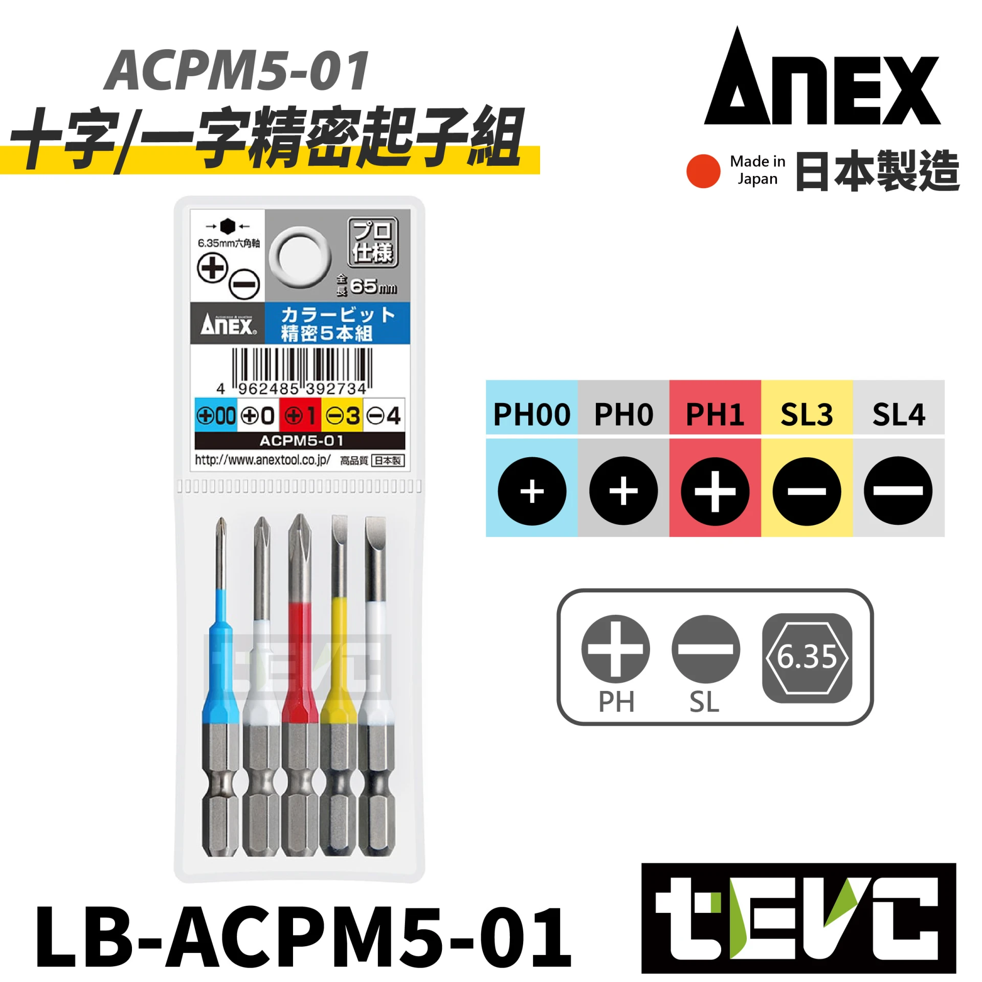 《tevc》ANEX 日本製 安耐適 ACPM5-01 十字 一字 精密 起子頭組