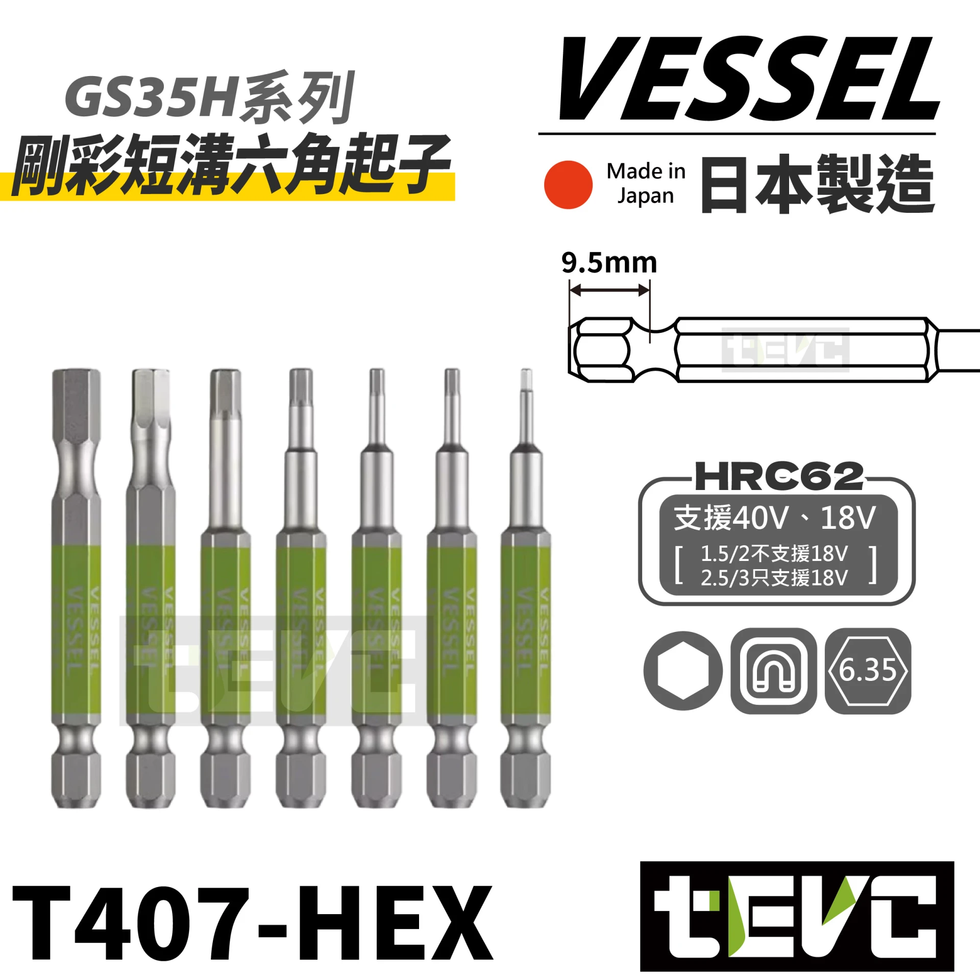 《tevc》VESSEL 日本製 剛彩 短溝 內六角 起子頭 GS35H