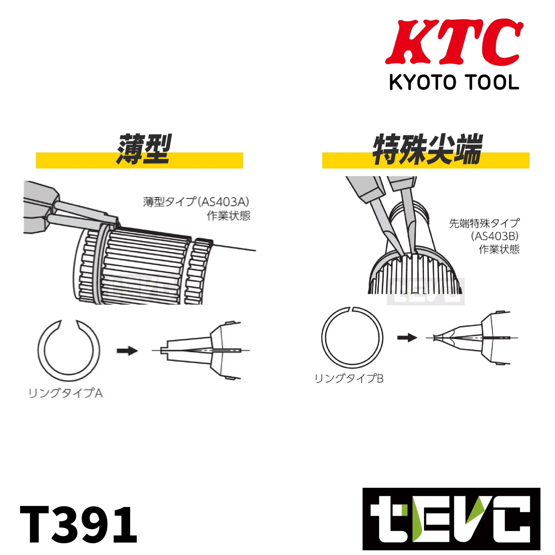 《tevc》KTC 日本製 軸用 C型鉗 可換頭