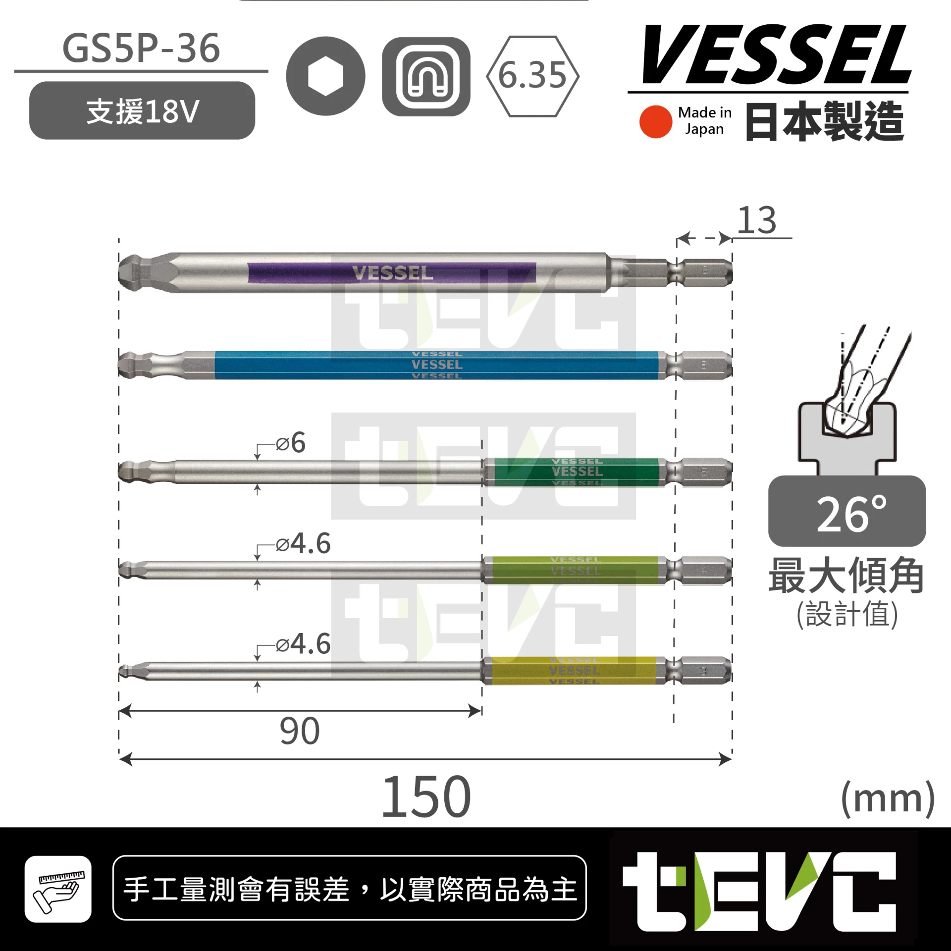 《tevc》VESSEL 日本製 剛彩 球型內六角組 GS5P