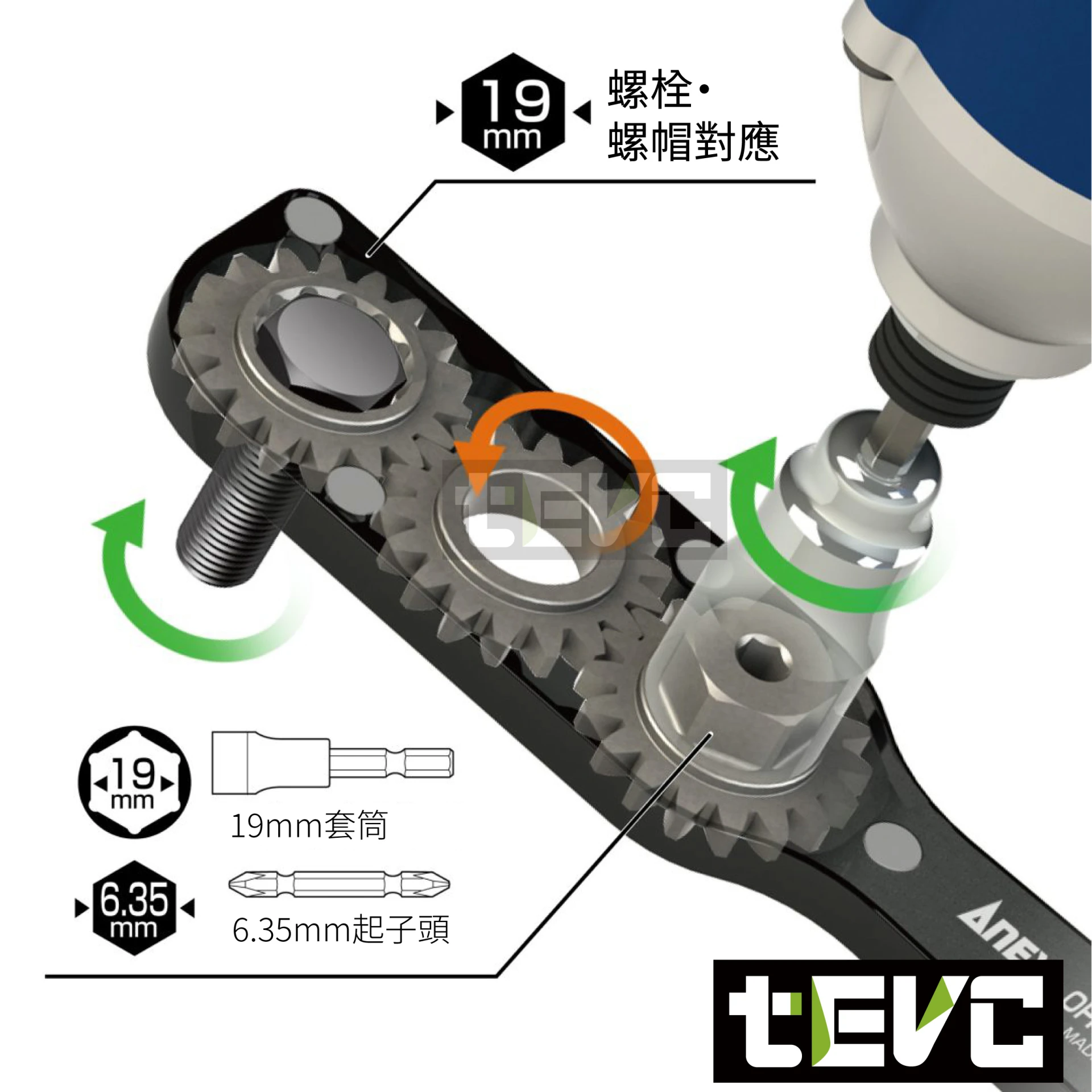 《tevc》ANEX 安耐適 角度轉換器轉換延長扳手  AOA-19S2