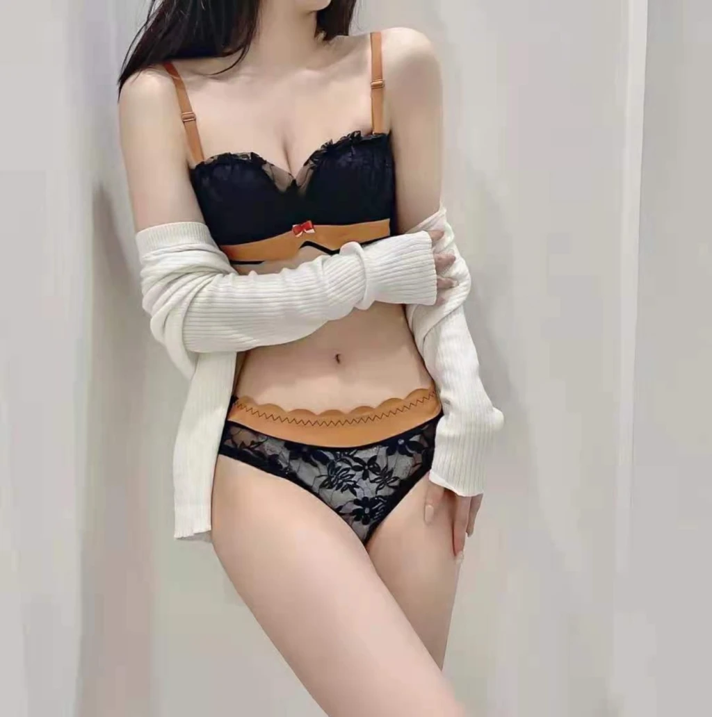 糖果色撞色兩穿美胸內衣(黑x橘)