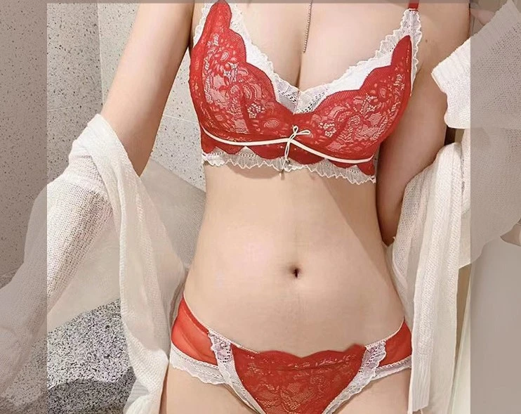 蕾絲無鋼圈集中款內衣(紅)