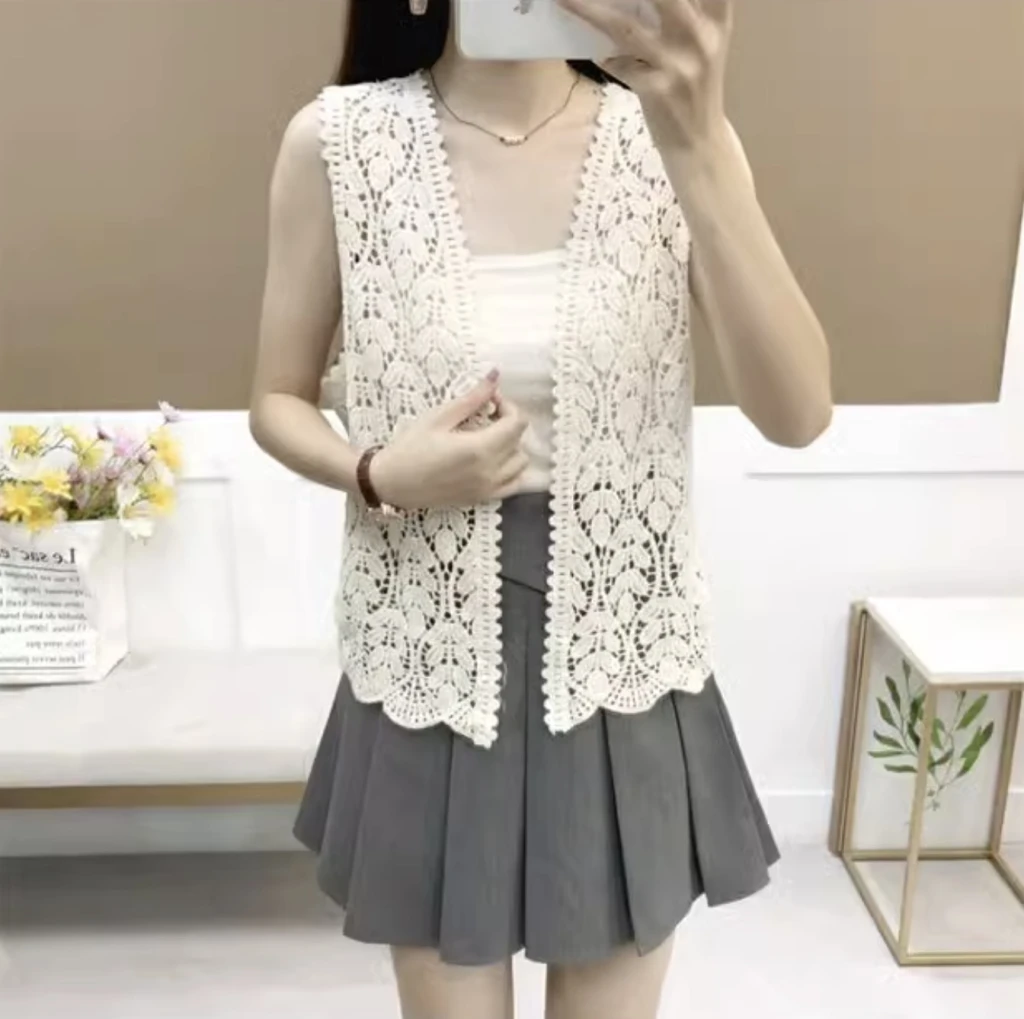 杏色葉形開衫式罩衫