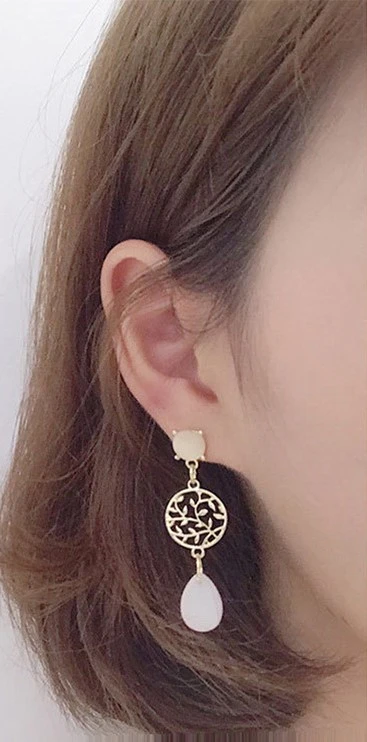 小清新鏤空貓眼石耳環