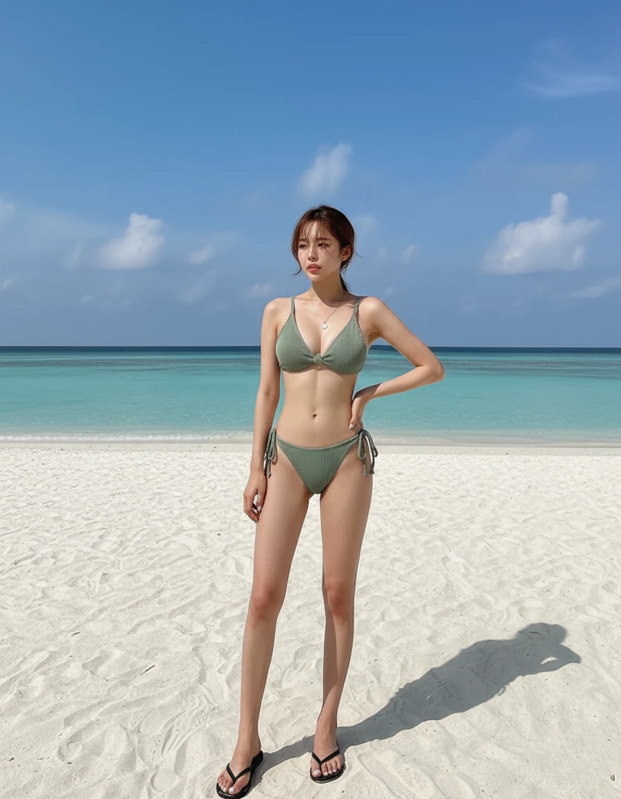 綠色直條紋比基尼泳衣