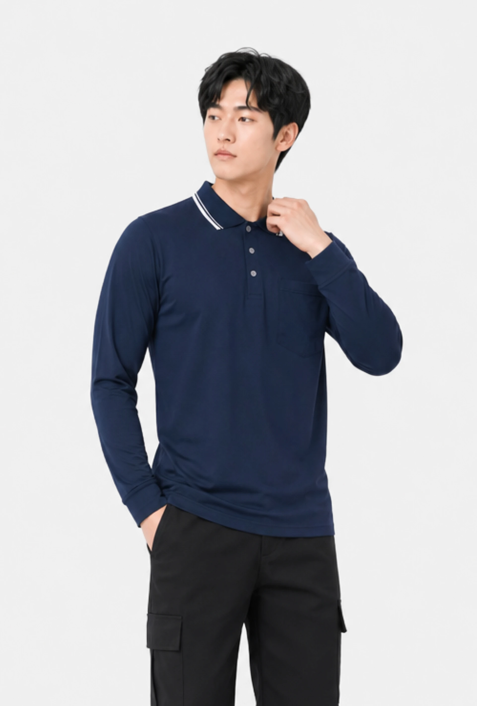 客製化-職人彈力耐磨Polo立領長袖-2色