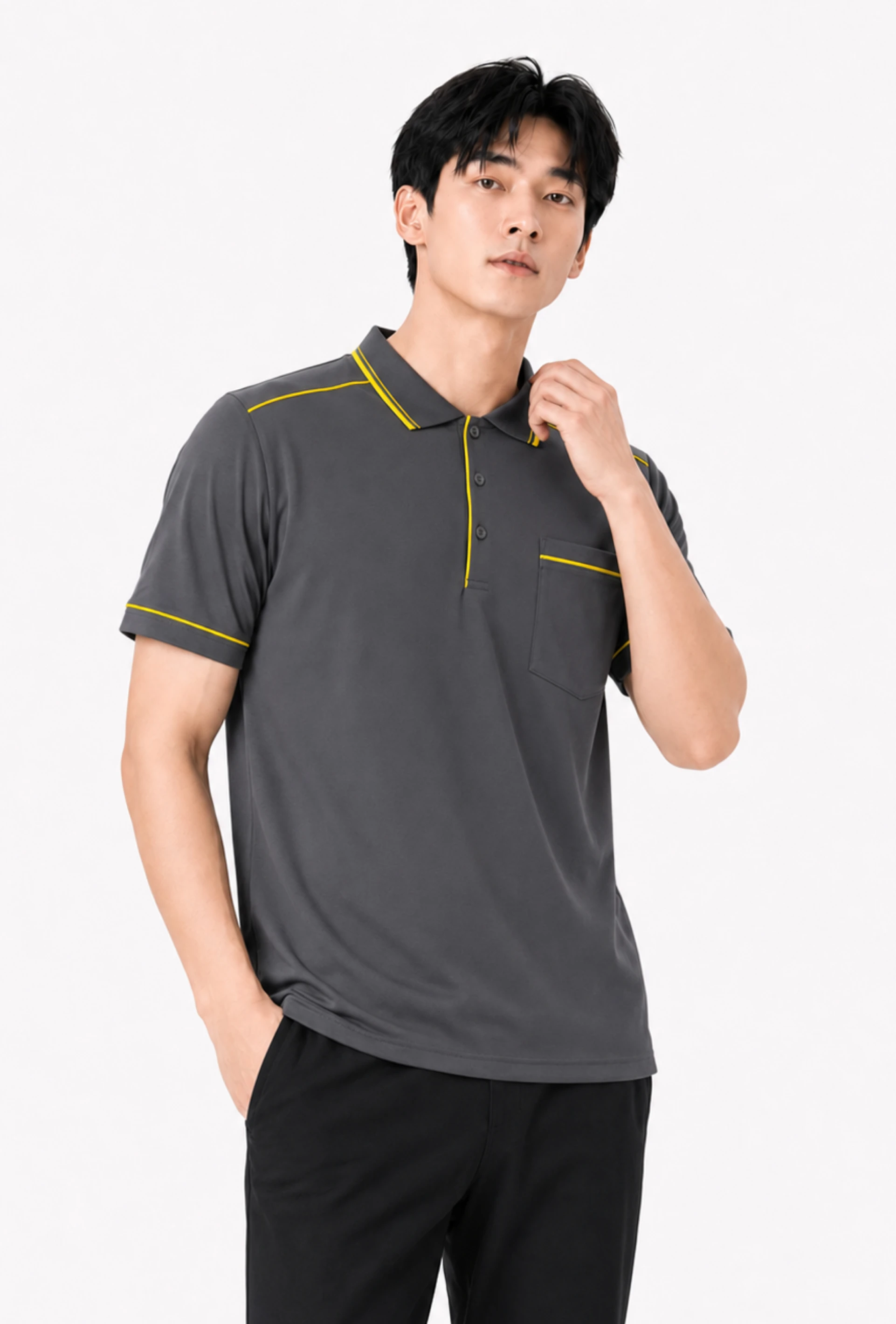 客製化-簡約口袋polo立領短袖-3色