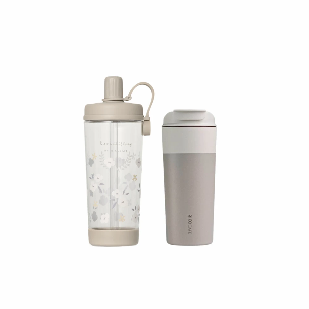 【RICOCAFE】2入超值組｜日日杯 600ml 提把隨行杯＋酷力LITE900ml 磁吸吸管杯 TRITAN