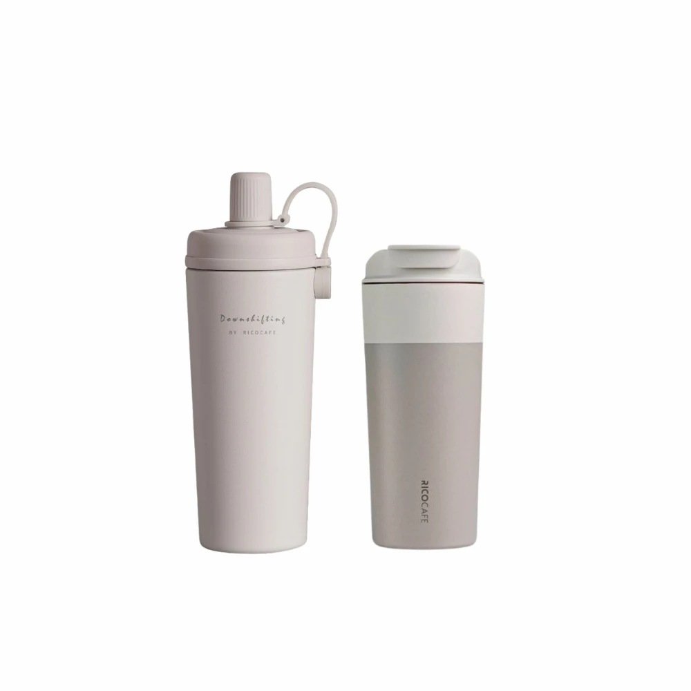 【RICOCAFE】1+1超值組｜日日杯 600ml 提把隨行杯＋酷力杯800ml磁吸吸管杯 陶瓷塗層