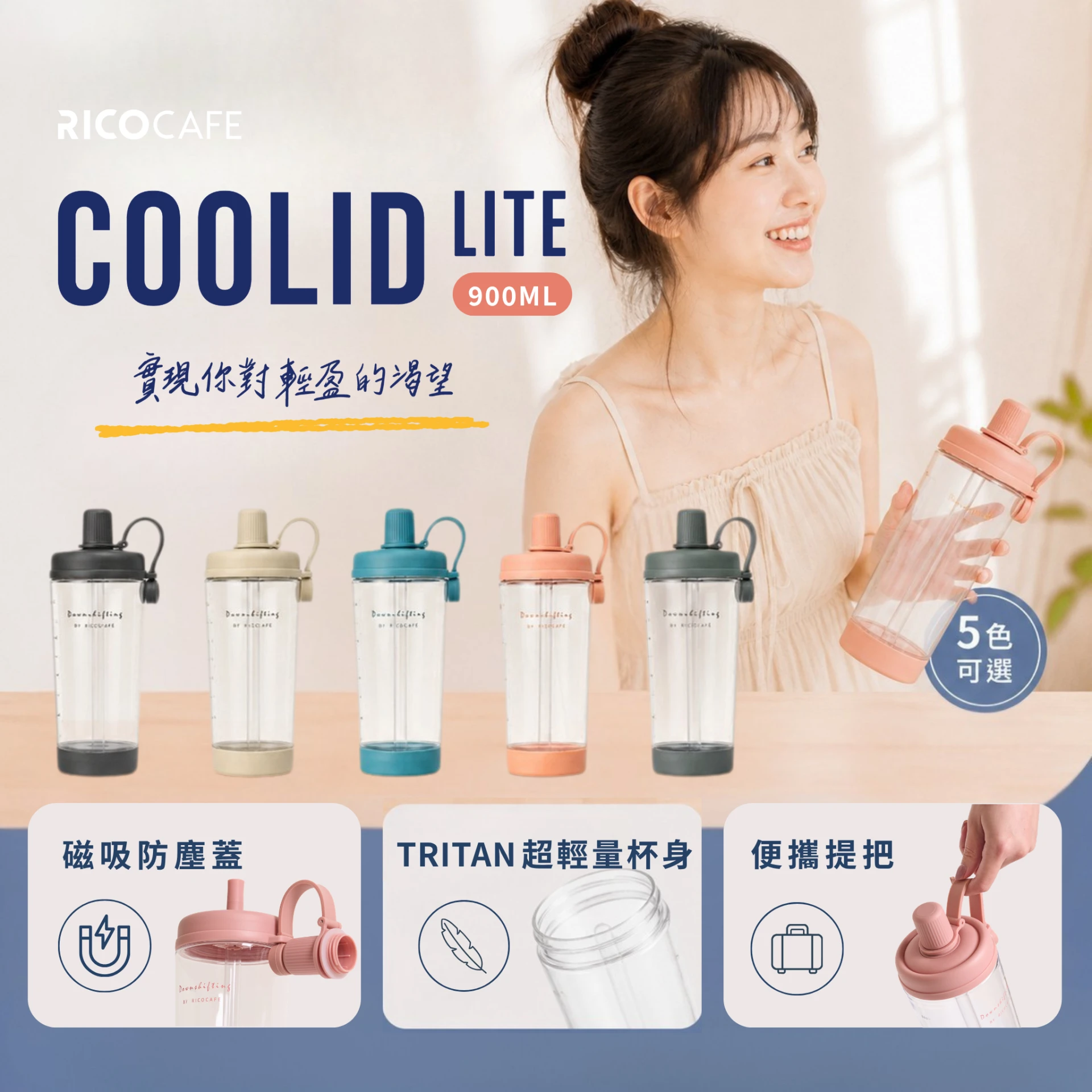 RICOCAFE 輕量化TRITAN材質酷力COOLID LITE 900ml｜標準版健康環保不銹鋼