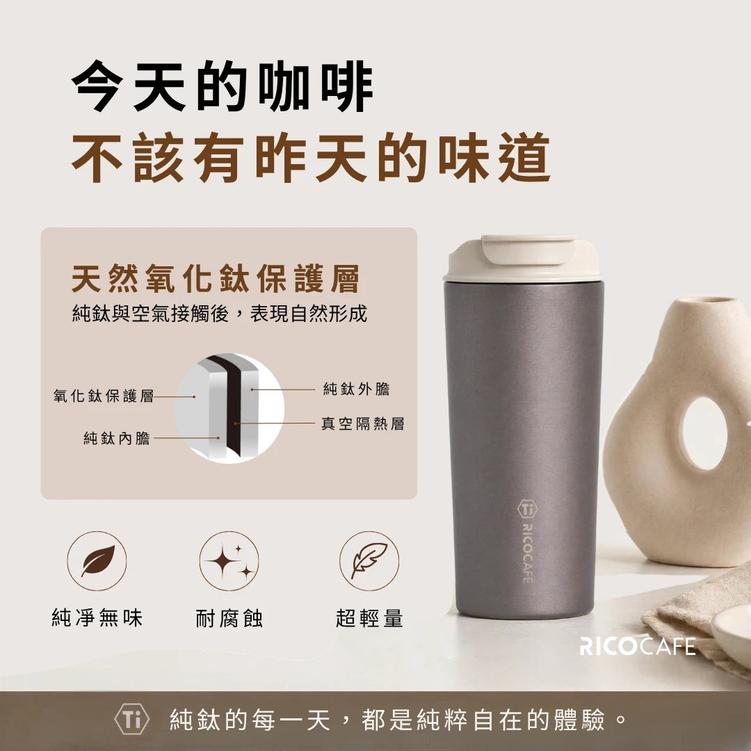 【RICOCAFE】2入超值組｜日日杯 600ml 隨行杯 ＋Ti日日杯 600ml 純鈦隨行杯