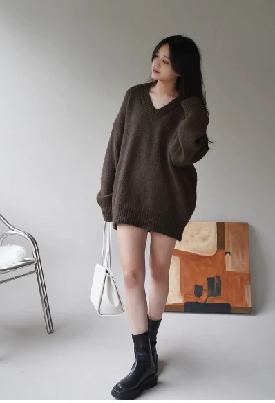 Oversize厚磅V領毛衣