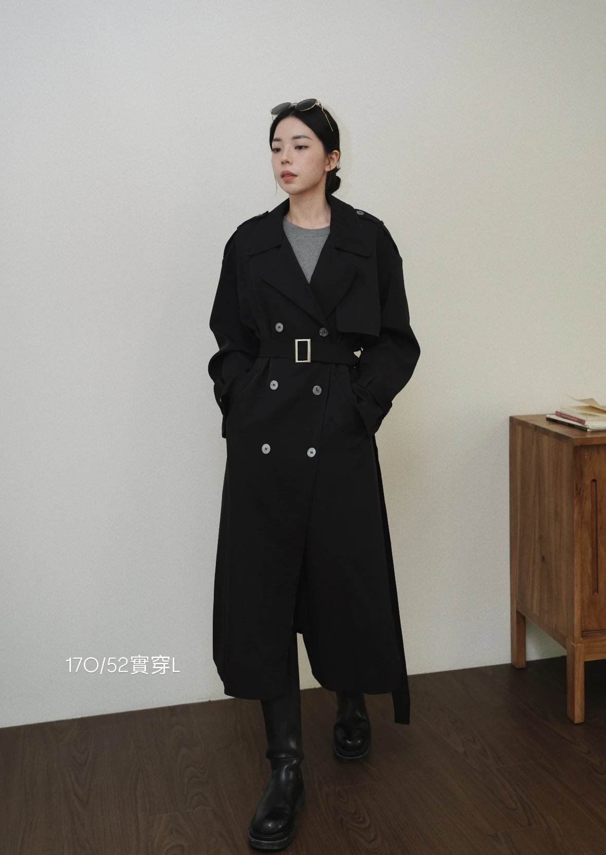 Trench Coat時髦黑銀釦風衣