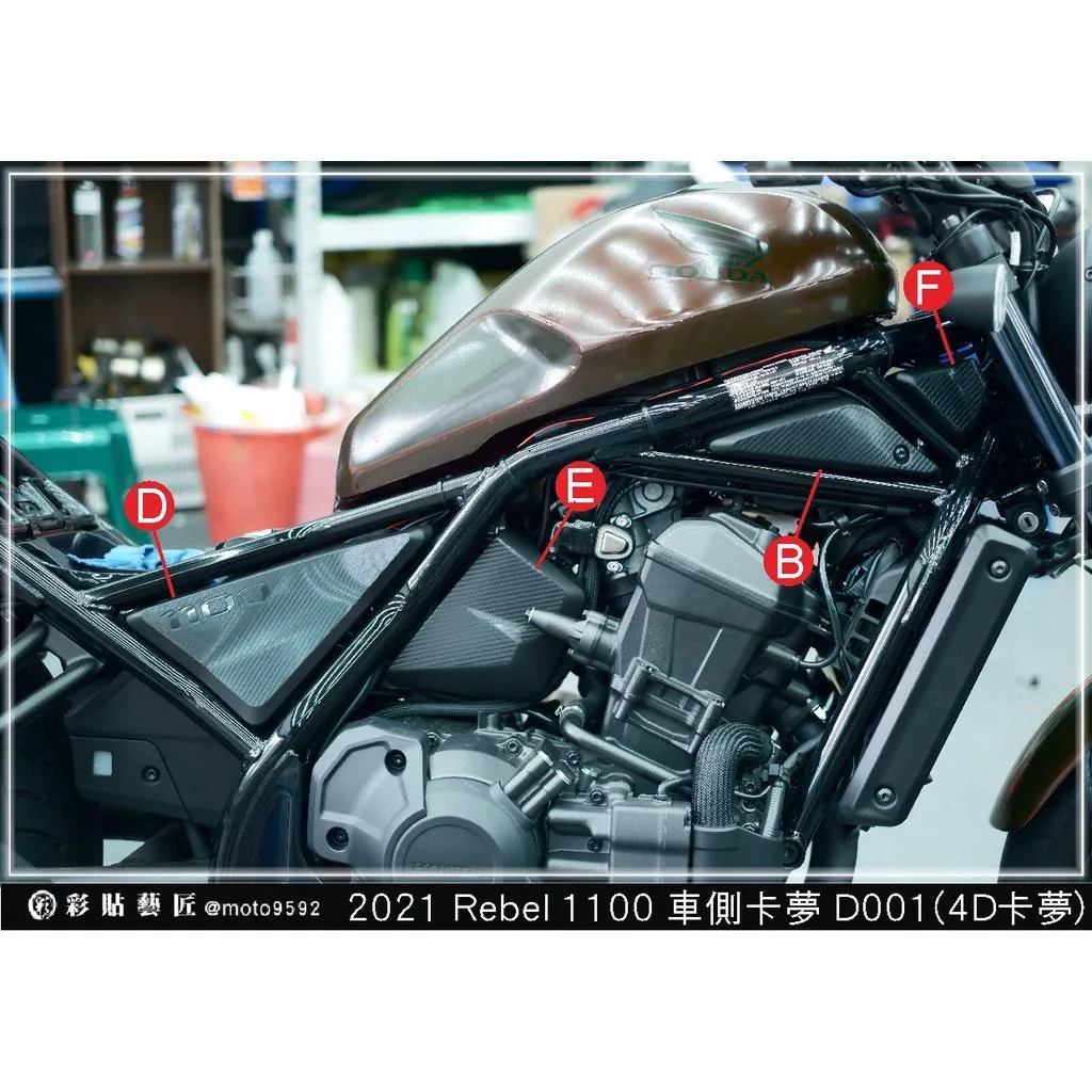 彩貼藝匠 2021 Rebel 1100 車側 D001 卡夢 仿真鍛造碳纖維 車膜 貼紙 防刮 遮傷 機車貼紙
